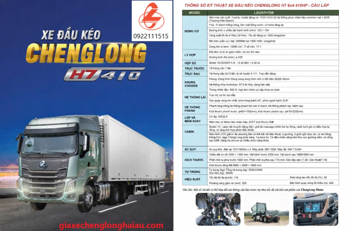 Th&ocirc;ng số kỹ thuật xe đầu k&eacute;o chenglong 410hp