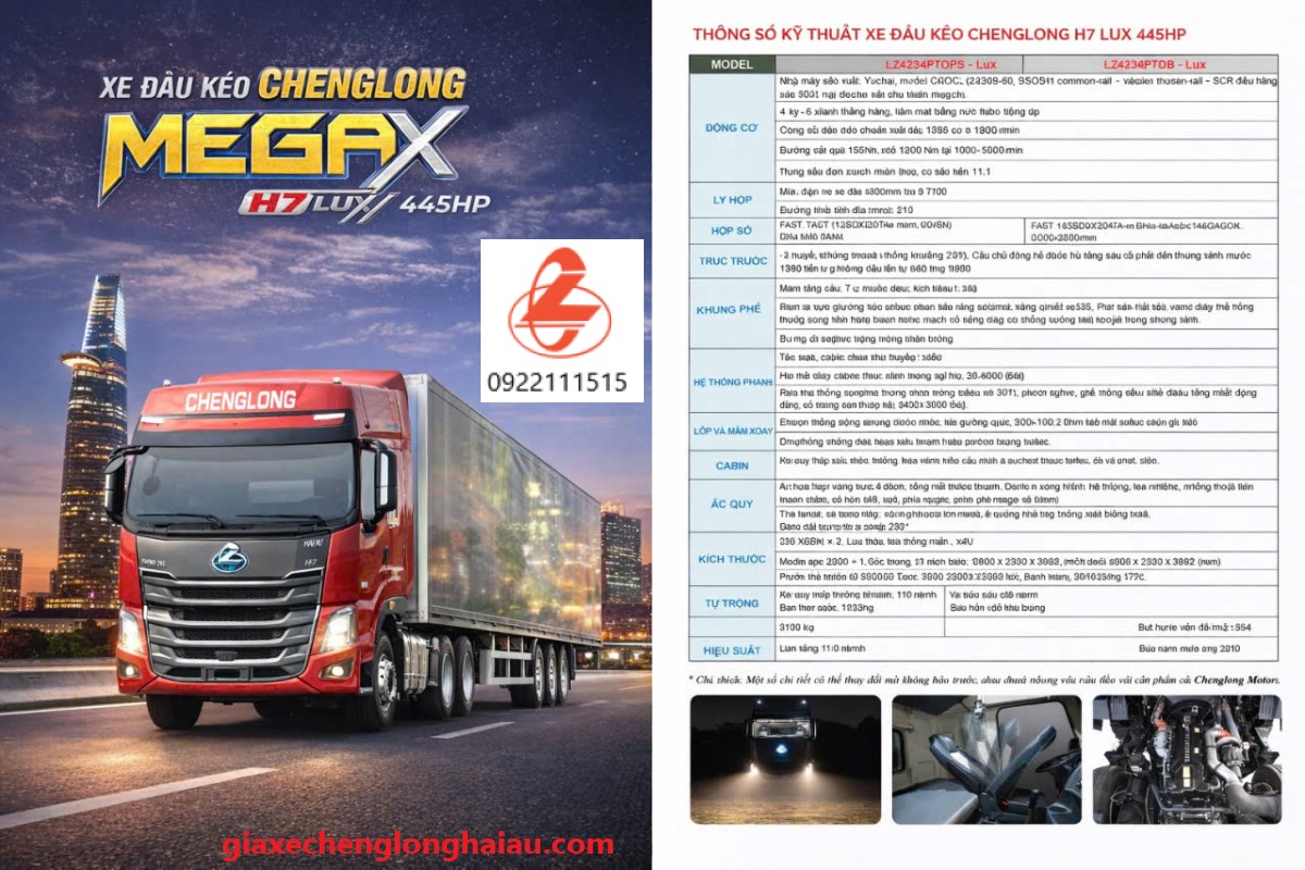 Th&ocirc;ng số kỹ thuật xe đầu k&eacute;o chenglong 445 lux