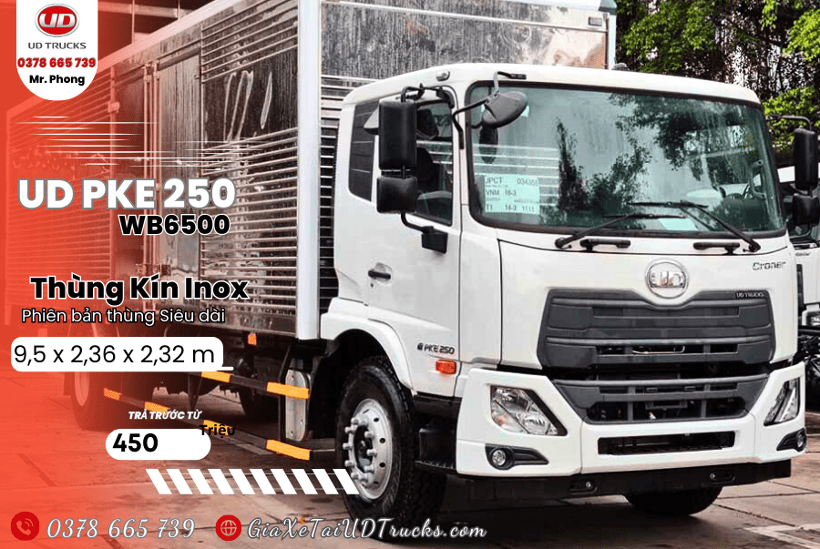 Xe Tải 8 Tấn UD PKE 250 Thùng Kín Inox 9m5 Giá Mới Nhất