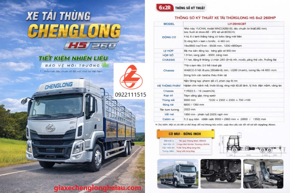Th&ocirc;ng số kỹ thuật xe tải th&ugrave;ng 6x4 260hp
