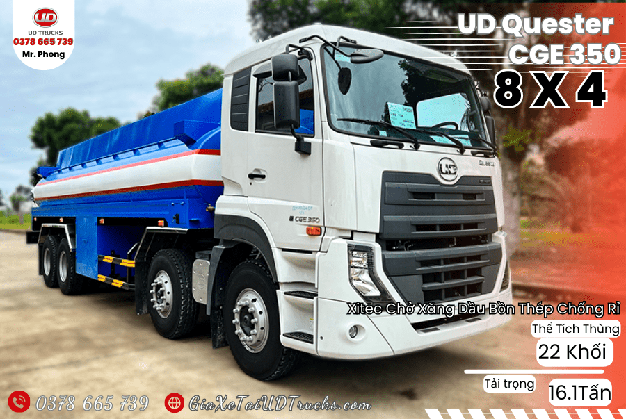 Xitec Chở Xăng Bồn Thép UD Truck CGE 350 8x4 Tải Trọng 16 Tấn Giá Rẻ